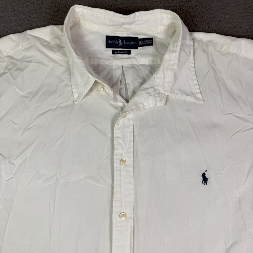 Polo Ralph Lauren Shirt Mens 4XB Big Tall White Short Sleeve Button Classic Fit